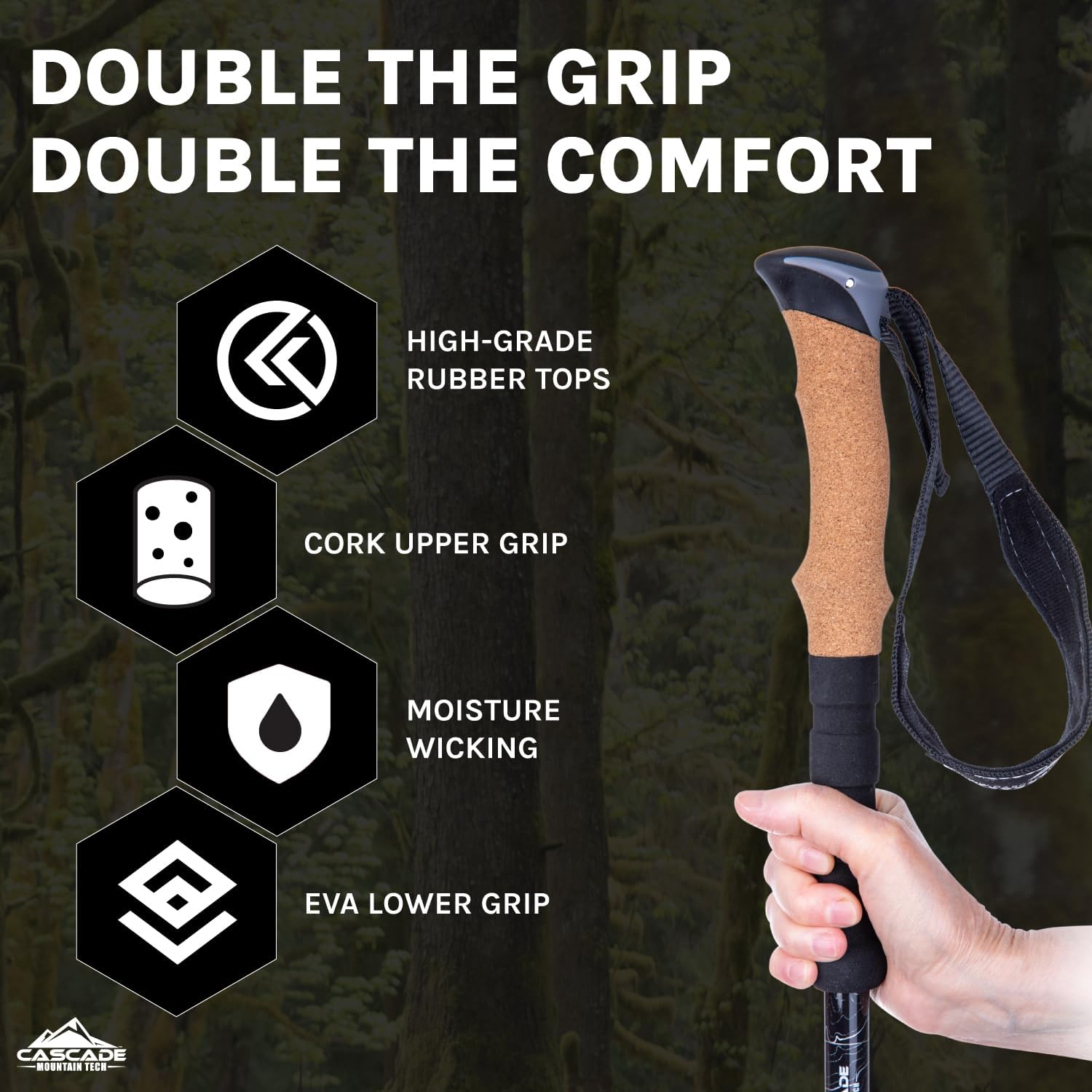 Cascade Mountain Tech Trekking Poles - Carbon Fiber Walking or Hiking Sticks with Quick Adjustable Locks - Image 5