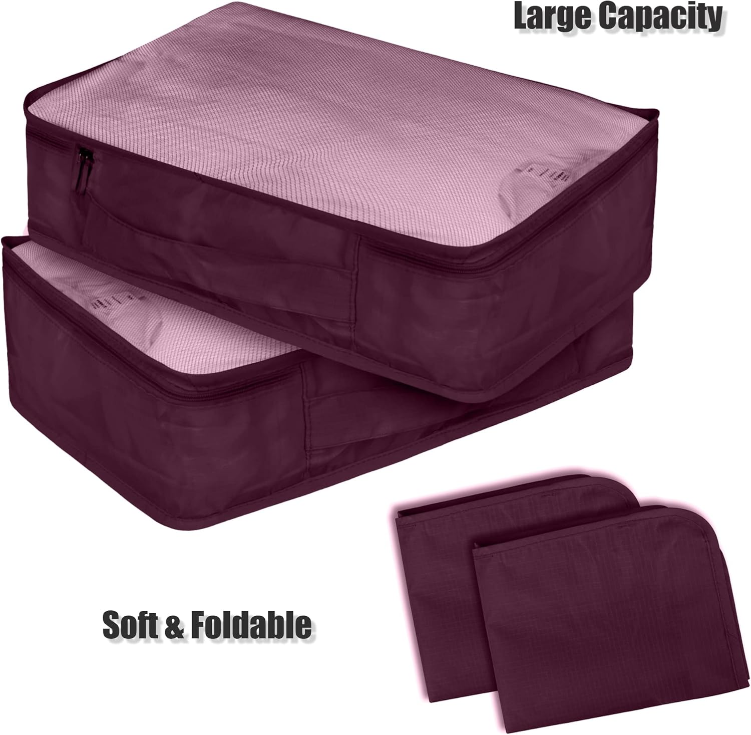 Ebbniur Packing Cubes Set, 2 Pcs Packing Organizers Set for Suitcases (Burgundy) - Image 2