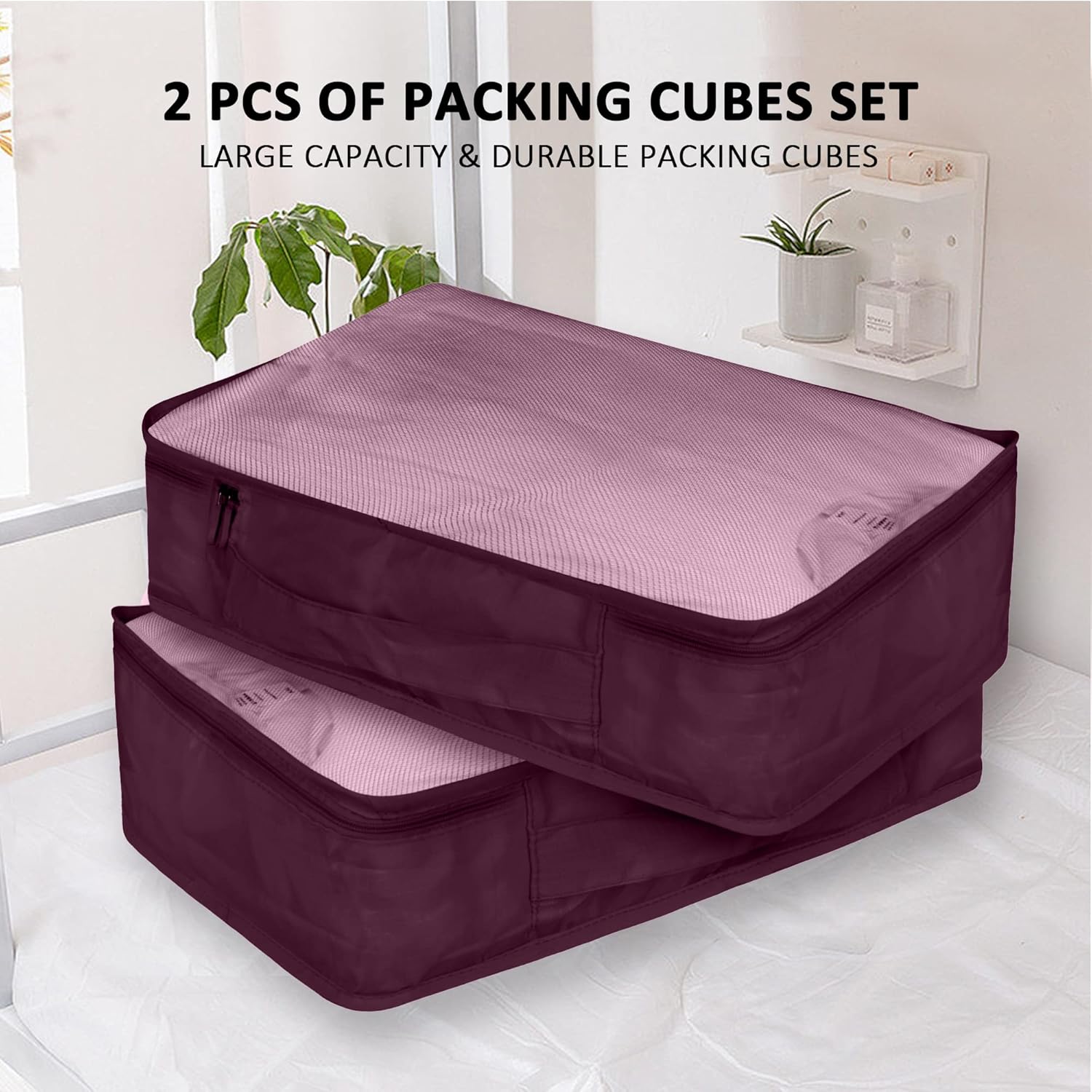 Ebbniur Packing Cubes Set, 2 Pcs Packing Organizers Set for Suitcases (Burgundy) - Image 8